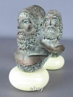 Rare Belles Statues Bustes Poudre Marbre Patiné Bronze Signée Socle En Onyx