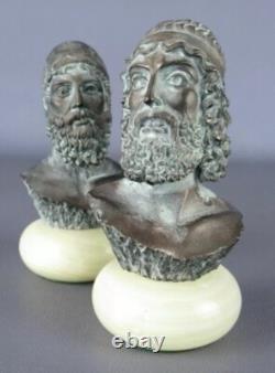 Rare Belles Statues Bustes Poudre Marbre Patinées Bronze Signées Socle En Onyx