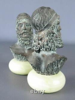 Rare Belles Statues Bustes Poudre Marbre Patinées Bronze Signées Socle En Onyx