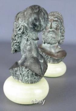 Rare Belles Statues Bustes Poudre Marbre Patinées Bronze Signées Socle En Onyx