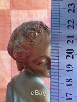 Rare Buste femme bronze doré sur socle marbre signé eugene hazart