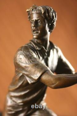 Rare Fin Vintage Bronze Signé Sculpture Statue Tennis Lecteur Marbre Base Deal