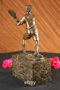 Rare Fin Vintage Bronze Signé Sculpture Statue Tennis Lecteur Marbre Base Deal