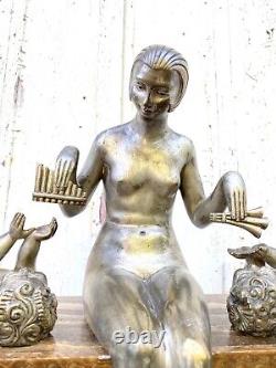 Rare Pendule George Lavroff Bronze Argente Marbre Onyx Ep. Art Deco 1925 Signee