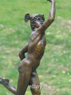 Rare Sculpture Superbe Mercury / Hermes Signée B Cellini Marbre Base Gift