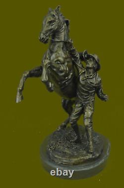 Rare Signé Original Art Déco Élevage Cheval Marbre Main Fait Bronze Sculpture