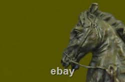 Rare Signé Original Art Déco Élevage Cheval Marbre Main Fait Bronze Sculpture