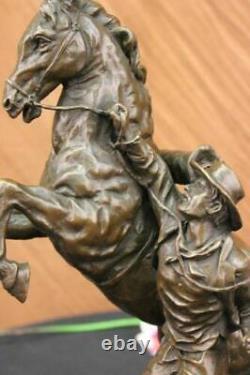 Rare Signée Original Art Déco Élevage Cheval Marbre Main Fabriqué Bronze