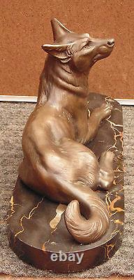 Rare ancien grand chien signé carvin / socle marbre magnifique bronze ou régule