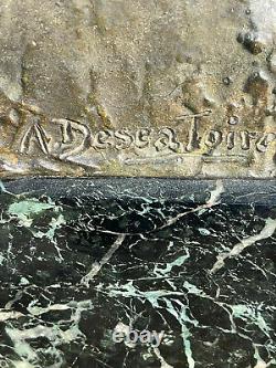 Rarissime grande sculpture bronze & marbre A. Descatoire Satyre Faune signé Siot