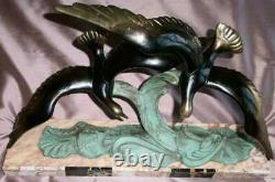 Régule années 30 à patine bronze 2 Mouettes signé Ch. RUCHOT Socle Marbre