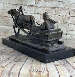Russe Bronze Sculpture Homme Cheval Luge Signée Gornik 15 Sur Marbre Base