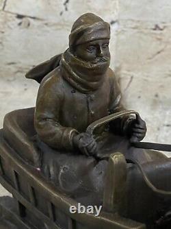 Russe Bronze Sculpture Homme Cheval Luge Signée Gornik 15 Sur Marbre Base