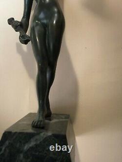 S. Zelikson Sculpture Art Deco Sur Beau Socle Marbre Veine