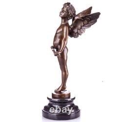 Sculpture Ange en bronze Vici sur un socle en marbre noir d'après Auguste Moreau