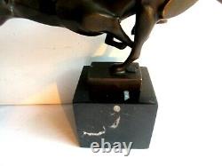 Sculpture Art Déco bronze sur marbre Panthère noire signée MILO, A6207