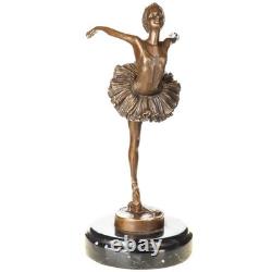 Sculpture Ballerine en bronze Art déco sur un socle en marbre noir d'après Milo