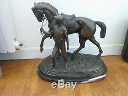 Sculpture Bronze Cheval Le Vainqueur Edgar Bertram 20,4 KG Marbre Hippisme