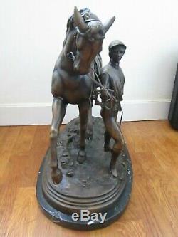 Sculpture Bronze Cheval Le Vainqueur Edgar Bertram 20,4 KG Marbre Hippisme