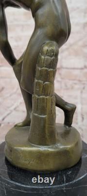Sculpture Bronze Discobolus Signée Myron Statue Fonte Bronze Base Marbre