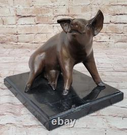 Sculpture Bronze Signée Mene Porky Pig Sculpture Animal Farm Socle Marbre