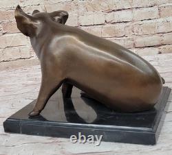 Sculpture Bronze Signée Mene Porky Pig Sculpture Animal Farm Socle Marbre