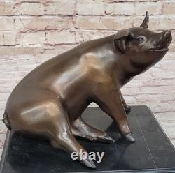 Sculpture Bronze Signée Mene Porky Pig Sculpture Animal Farm Socle Marbre