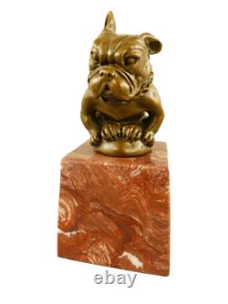 Sculpture Chien Masqot en bronze sur un socle en marbre d'après Bourcart