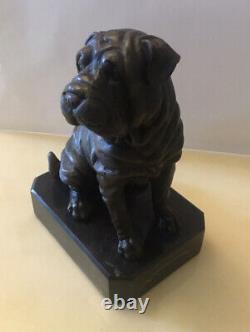Sculpture Chien Sur Marbre? Bulldog Bronze Socle Signée