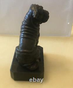 Sculpture Chien Sur Marbre? Bulldog Bronze Socle Signée