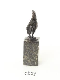 Sculpture Coq en bronze sur un socle en marbre noir Signée