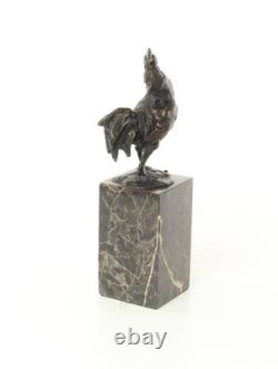 Sculpture Coq en bronze sur un socle en marbre noir Signée