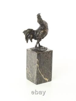 Sculpture Coq en bronze sur un socle en marbre noir Signée