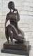 Sculpture D'art En Bronze Avec Base En Marbre Figurine Féminine Abstraite Signée