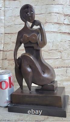 Sculpture D'Art En Bronze Avec Base En Marbre Figurine Féminine Abstraite Signée
