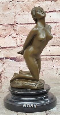 Sculpture D'Art En Bronze Et Marbre Nu Féminin Abstrait Signée Par Jean Patoue