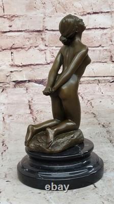 Sculpture D'Art En Bronze Et Marbre Nu Féminin Abstrait Signée Par Jean Patoue