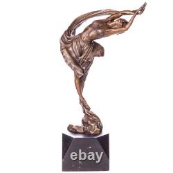 Sculpture Danseuse Art déco en bronze sur socle en marbre noir Signée