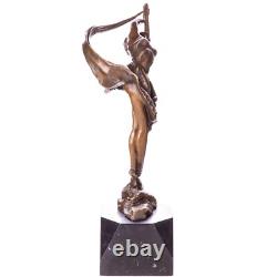 Sculpture Danseuse Art déco en bronze sur socle en marbre noir Signée