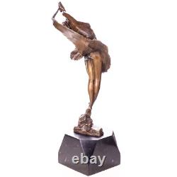 Sculpture Danseuse Art déco en bronze sur socle en marbre noir Signée