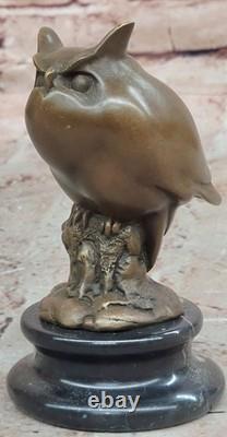 Sculpture De Hibou En Bronze Signée Sur Base En Marbre Art Animal Sauvage