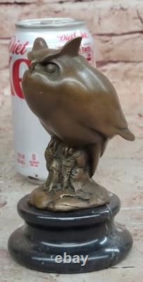 Sculpture De Hibou En Bronze Signée Sur Base En Marbre Art Animal Sauvage