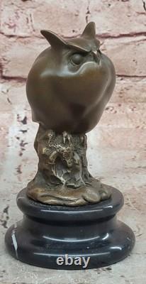 Sculpture De Hibou En Bronze Signée Sur Base En Marbre Art Animal Sauvage