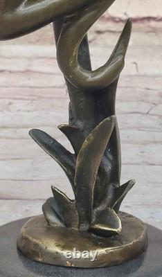 Sculpture Décor En Bronze Foncé Sur Socle En Marbre Danseuse Nue Signée Vitaleh