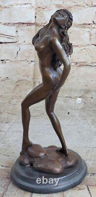 Sculpture Élégante De Fille Nue Statue En Bronze Marbre Signée Figure Art Déco