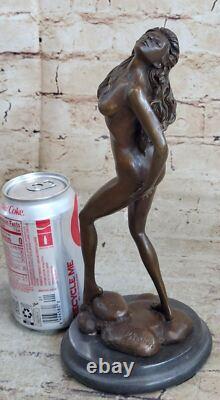 Sculpture Élégante De Fille Nue Statue En Bronze Marbre Signée Figure Art Déco