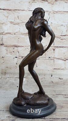 Sculpture Élégante De Fille Nue Statue En Bronze Marbre Signée Figure Art Déco