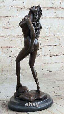 Sculpture Élégante De Fille Nue Statue En Bronze Marbre Signée Figure Art Déco