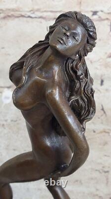Sculpture Élégante De Fille Nue Statue En Bronze Marbre Signée Figure Art Déco