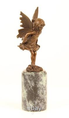 Sculpture Elfe en bronze sur un socle en marbre verte d'après Milo